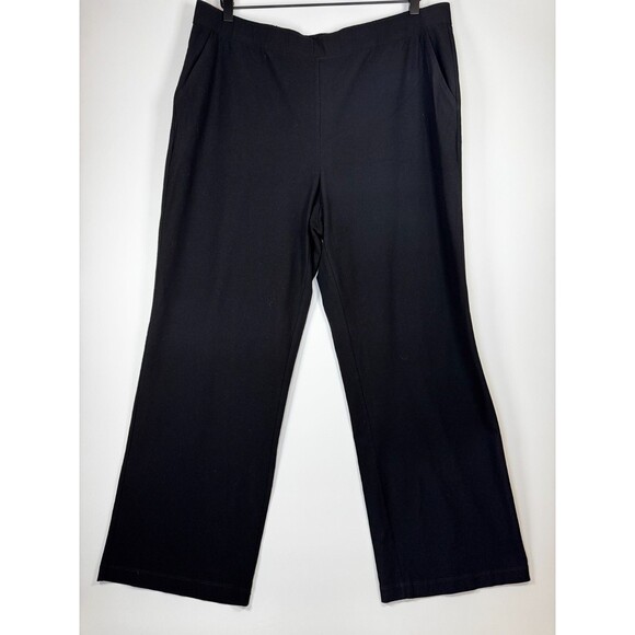 Eileen Fisher Woman 1X Black Wide Leg Knit Pants Made in USA Elastic Waist - Picture 1 of 12